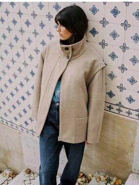 NWT ZARA SHORT WOOL COAT WITH HIGH NECK S, M